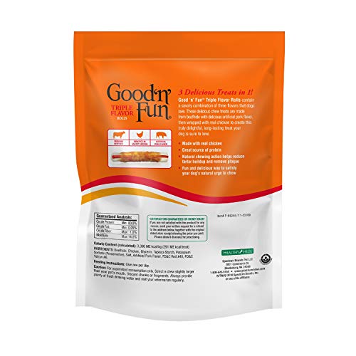 Good’n’Fun Triple Flavor 7 inch Rolls, Chews for Dogs, 6 Count (Pack of 1) Good’n’Fun Triple Flavor 7 inch Rolls, Chews for Dogs, 6 Count (Pack of 1)