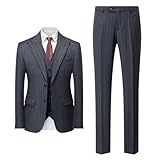 Men's Pinstripe 3 Piece Suit Set, Slim Fit Two Button Business Suit, Single Breasted Blazer Jacket Vest Pants
