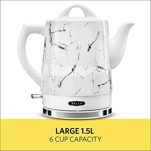 Bella 1.5 Liter Electric Ceramic Tea Kettle With Boil Dry Protection & Detachable Swivel Base, White Marble, Model 14743 #TOP4
