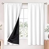 BGment White Blackout Curtains for Bedroom 63 Inch Long - Thermal Insulated Black Out Curtains Room Darkening Soundproof Rod Pocket Window Curtains for Living Room, Each Drape Panel 52 Inch Wide