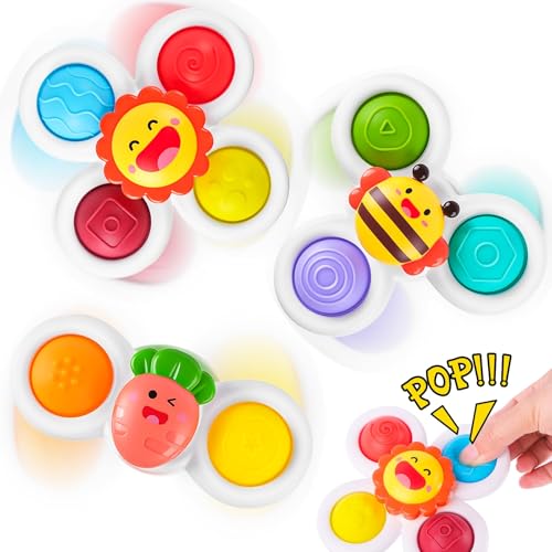 Muyohix Jouets à Ventouse pour Bébé, 3 Pièces Spinner Bébé Ventouse, Jouets de Bain Bebe, Jouet de Douche, sans BPA, Jouet d'éveil et Sensoriels...