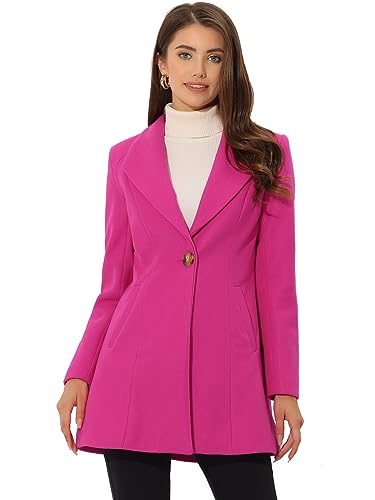 Allegra K Abrigo elegante de invierno para mujer, cuello de solapa, con botones, Rosa encendido, XL