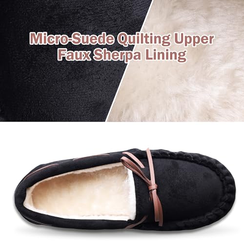 Women's House Slippers Moccasins Slippers Indoor Outdoor Cozy Faux Fur Micro Suede Slip on Loafer House Shoes4