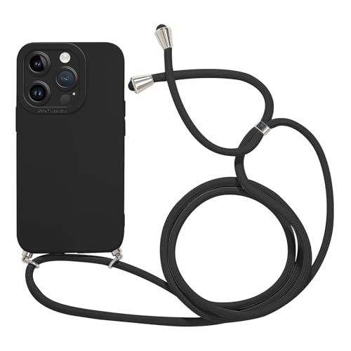 Phoona Crossbody Lanyard Case for iPhone 15 Pro Max 6,7" with Strap, Necklace Mobile Phone Cover with Adjustable Neck Strap, Ultra Soft Silicone Shockproof Protective Case with Neck Cord-Black