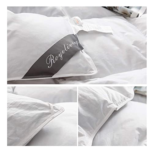 Royoliving Premium Heavyweight Goose Feathers Down Comforter Twin Size Thickened Solid White 100% Cotton Cover Winter Duvet Insert With Corner Tabs, 45 Oz #TOP1
