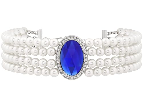 Sacina 1920s Layered Imitation Pearl Choker Necklace, Pearl Choker Necklaces for Women, Blue Teardrop Choker, Bridal Necklace, Costume Jewelry, Christmas Jewelry Gift for Women