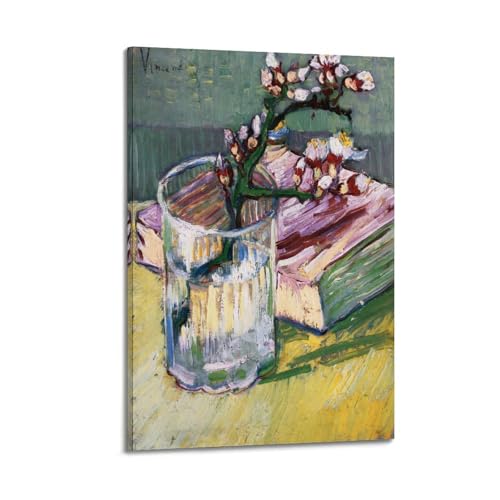 Toile Van Gogh branche d'amande en fleurs tableau nature morte 20x30
