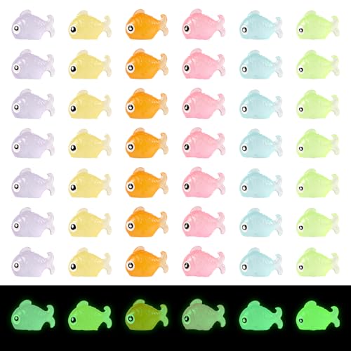 48 St Mini-Tiere aus Kunstharz, 6 Farben Mini-Leuchtfischstatue Winzige Meerestier-Ornamente aus Kunstharz Mini-Gartendekor für Heimwerkerarbeiten Miniatur-Landschaft Puppenhaus-Dekoration