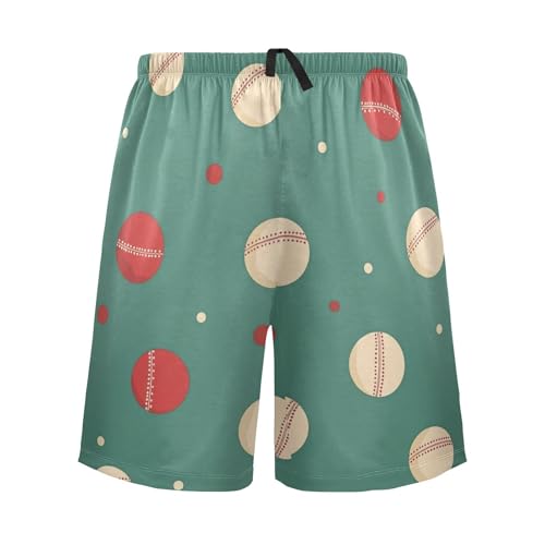 Men's Short Pajama Bottoms Cricket Ball Sport Green Home Casual Sleep Pants