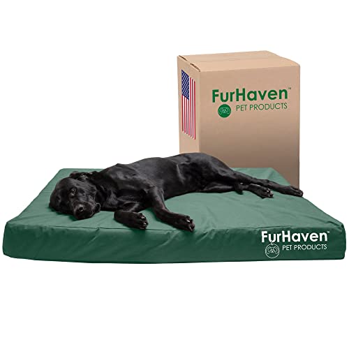 Image of Furhaven Water-Resistant Orthopedic Dog Bed for Large Dogs w / Removable Washable Cover, For Dogs Up to 125 lbs - Indoor /Outdoor Logo Print Oxford Polycanvas Mattress - Forest, Jumbo Plus /XXL