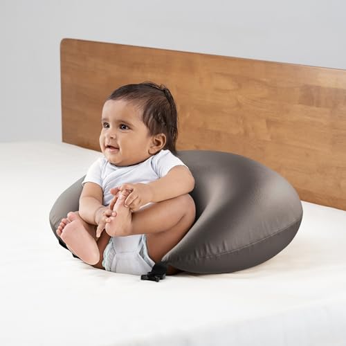 Image of Wakefit Feeding Pillow for New Born Baby | 3 Months Warranty | 5 in 1 Nursing Pillow with Belt and Hoop for Breastfeeding with Velvet Removable Cover | Charcoal Grey