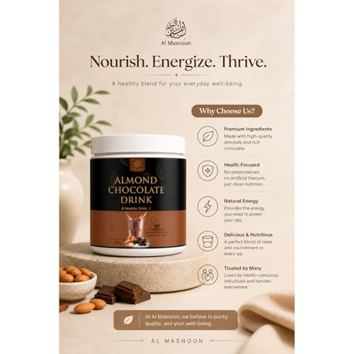 Image of AL MASNOON Almond Chocolate Drink /A Healthy Drink with Almond & Chocolate / 100% Natural /No Added Flavour & Colour 250g (Pack of 1)