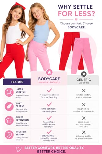 Image of BODYCARE Girl's Skinny Fit Girls Leggings Pack of 2- Soft Stretch Lycra Full Length Pants for Kids - School Casual Dance Gym Everyday Wear
