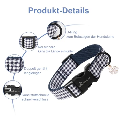 ARING PET Hundehalsband, Kariertes Hundehalsband mit Schnellverschluss aus Kunststoffschnalle, Bequemes Halsband aus Baumwolle für Jungen und Mädchen Hunde