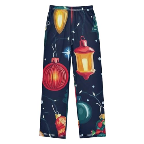 Christmas Lamp Ball Boys Long Pants Soft Trousers Elastic Waist Kids Lounge Bottoms with Pockets S-XL