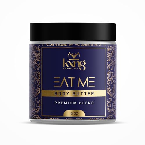 Image of KXNG Cosmetics Organic Shea Body Butter Cream - 8oz | Whipped Body Butter for Men & Women with Shea, Cocoa, Mango & Coconut Oil | Deep Hydration for Dry Skin, Hands & Feet - Eat Me XL