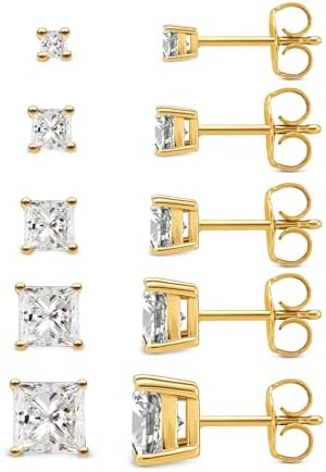 Kainier 5 Pairs CZ Stud Earrings Set Cubic Zirconia Ear Stud for ...