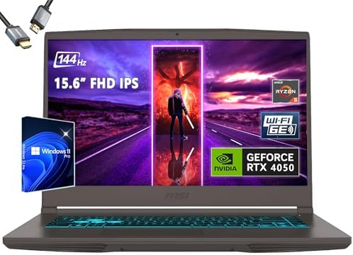 msi Thin 15 15.6”144Hz Gaming Laptop，AMD R5-7535HS，RTX 4050，Windo...