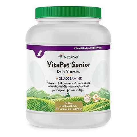 NaturVet –VitaPet Senior Daily Vitamins for Senior Dogs – Plus Glucosamine – Full Spectrum of Vitamins & Minerals – Enhanced with Glucosamine for Added Joint Support – 365 Time Release Tablets Cover