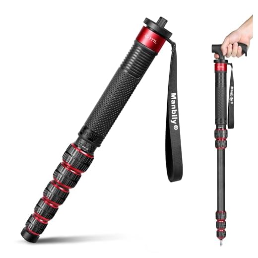 Manbily Monopod for Camera, C-777L 36mm Tube Carbon Fiber Camera Monopod with Walking Stick Handle, Portable Compact Lightweight Travel Monopod for DSLR Cameras
