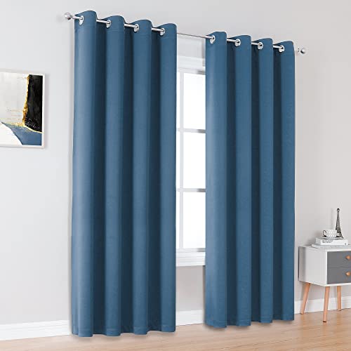 DUALIFE Midnight Curtains for Living Room Bedroom Light Blocking Window Curtains Triple Weave Room Darkening Curtain Panels Thermal Insulated Grommet Top 52X96