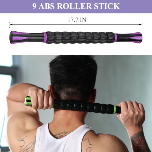 Image of Muscle Roller Deep Tissue Massage Stick Cellulite Roller Fascia Blaster Lymphatic Drainage Massager for Muscle Soreness Tightness Physical Therapy(Purple Black)