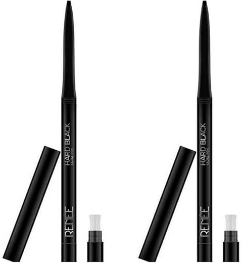 RENEE Hard Black Kajal Pen with Sharpener 0.35gm, Pack Of 2 | Matte Finish | Rich Color Payoff | Long Lasting Upto 24hrs, Smudge & Water Proof Formula