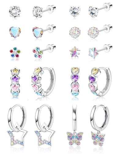 Florideco Hypoallergenic Earrings for Girls Surgical Steel Screw Back Stud Earrings for Toddlers Small Hoops Huggie Earrings for Teens Cute Little Girls Earrings for Kids(over 4 years old)