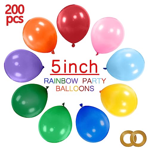 Image of 200pcs Balloons 5 Inch Assorted Colors Mini Rainbow Latex Balloons Small Colorful Party Balloons for Birthday Wedding Baby Shower Anniversary Festival Arch Garland Decoration