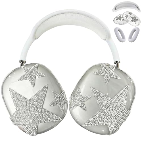 Airpod Max Ear Cover Three Piece Set Shining Rhinestone Five-Pointed Star Personality Fashion Airpod Max Case Accessories Protective for Apple airpod Max