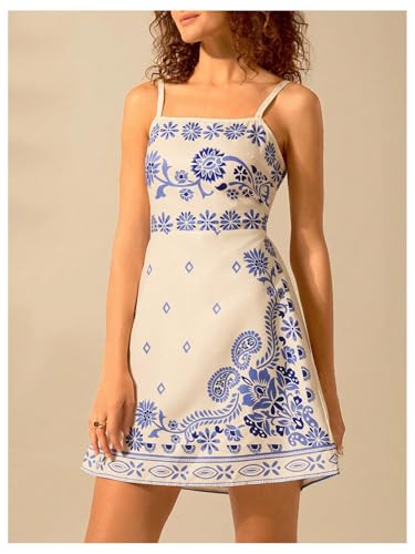 Image of MakeMeChic Women's Floral Boho Dress Sleeveless Vacation Mini Short Dress Tie Backless Sundress