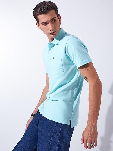 Image of Men's Solid Polo Collar Casual T-Shirt with Pocket | Cotton Polo Collar Half Sleeves Solid T-Shirt | Slim Fit Polos