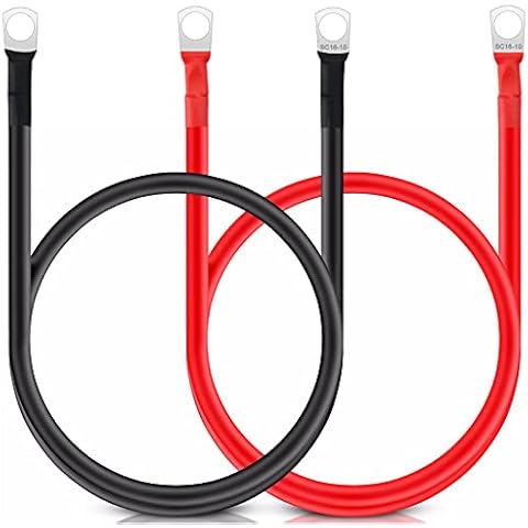 Bolatus 2Pcs 50cm Battery Inverter Cable 5AWG/16mm² 12v Battery Cable Red and Black Auto Battery Leads with SC16-10 Ring Terminals Copper Flexible Wire for Motorcycle, Solar RV & Marine Cover