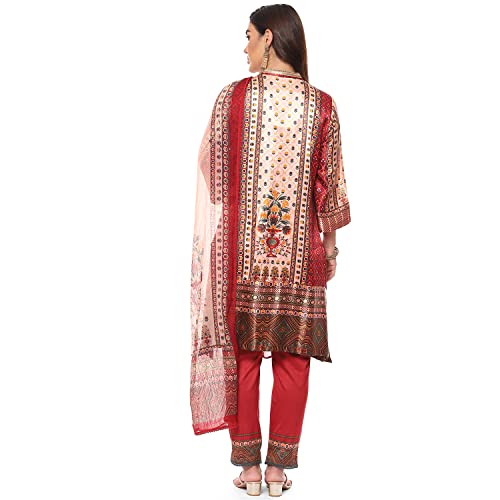 Image of BIBA Women Silk Viscose Straight Printed Suit Set