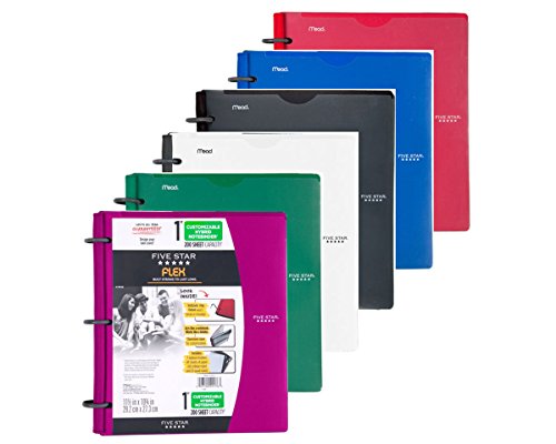 Five Star Flex NoteBinder, 1-Inch Capacity, Customizable Cover, 11.5 x 10.75 Inches, Notebook and Binder All-in-One, Assorted colores 6 Pack (72520)