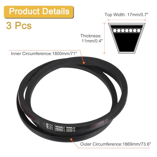 Image of uxcell 3 Pack B71 Classic V-Belt, 74 inch Outside Circumference, Black, Industrial Rubber V-Belt