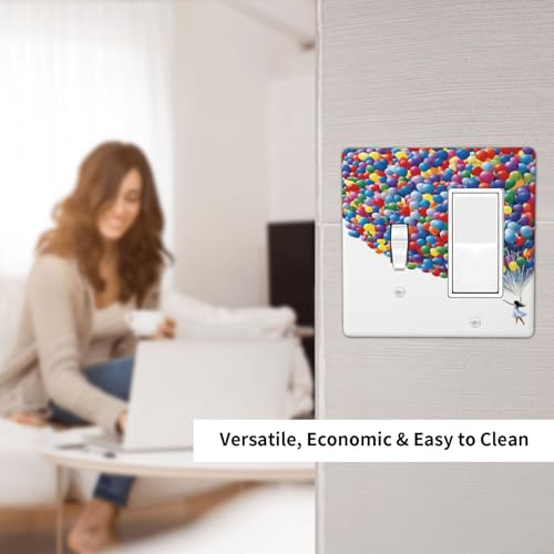 Decorative Outlet Covers Girl Holding Colorful Balloons 2 Gang 1 Gang Wall Plate Cover Single Toggle Rocker Combo Light Switch Cover Plate Face Plate for Country Bedroom Home Decor