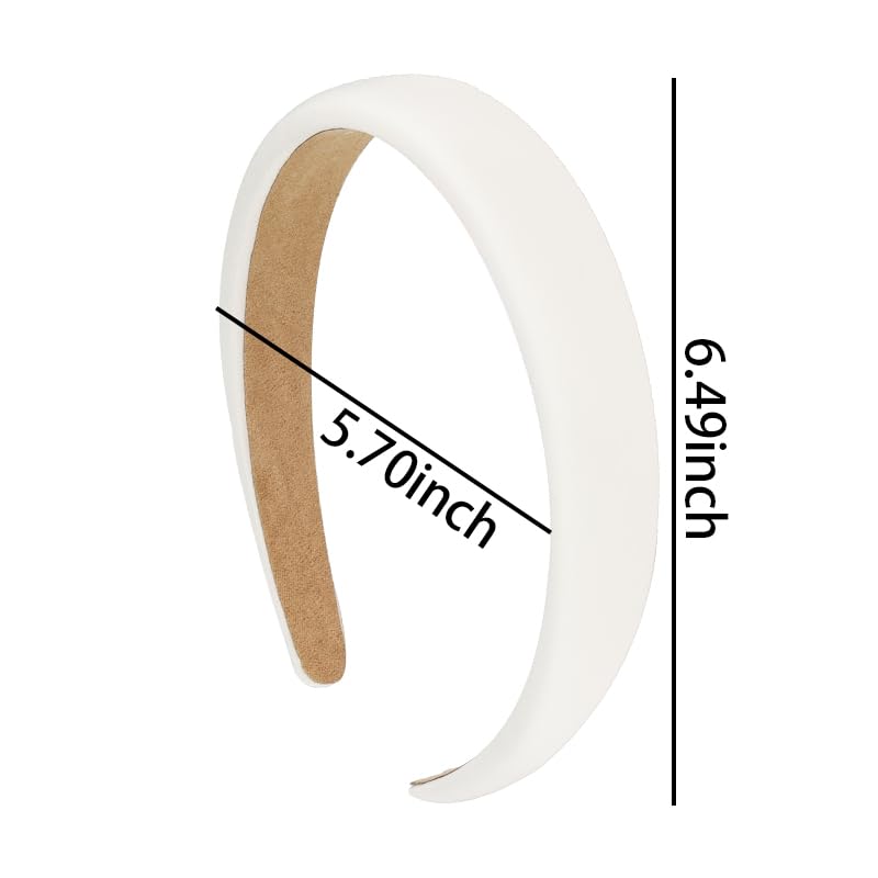 Miniatura 2 de Diadema acolchada blanca para mujer, banda ancha y gruesa para la cabeza para niñas, diadema simple de esponja sólida, diademas antideslizantes de