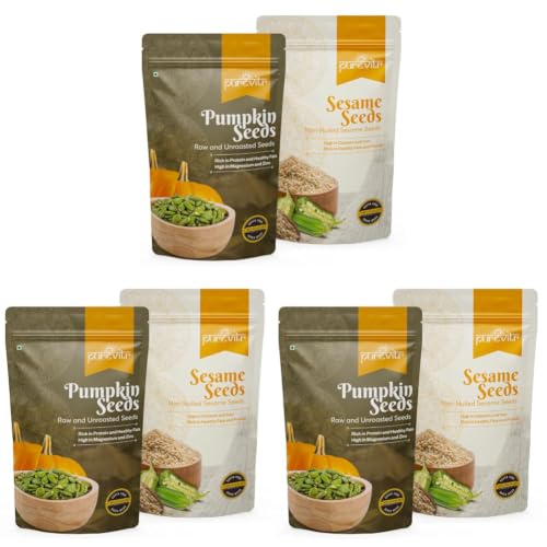 Image of Purevitr Pumpkin Seeds & Non-Hulled Sesame Seeds Combo | 400g (200g Each) | High in Protein, Fiber & Essential Nutrients | Superfood for Healthy Living (Pack of 3)