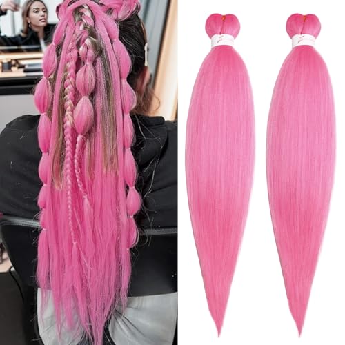 Pink Braiding Hair Pre Stretched 24 inch 2 Packs Braiding Hair Extensions for Braids Easy to Install Long Synthetic Crochet Braids for Christmas Halloween Cosplay Party(24 Inch, Pink)