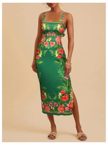 Image of Floerns Women's Tropical Bow Tie Back Long Dress Sleeveless Maxi Dress