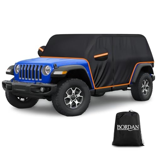 Image of Cab Car Cover for Jeep Wrangler JK JL 4 Doors 2007-2025 Without Hardtop, 420D Half Car Covers Waterproof All Weather Sun Rain UV Dust Protection Wrangler Cab Rain Cover with Zipper Door