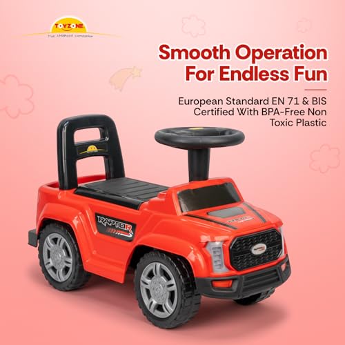 Image of Toy Zone Raptor Baby Ride on Car for Kids, Toddlers Push Ride Baby Kids Car with Backrest, Push Ride on Toy Jeep with Music & LED Light, Under Seat Storage, 2 to 5 Years (Red)