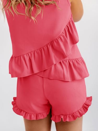 Image of Haloumoning Girls Summer Clothing Sets Ruffle Tank Tops and Shorts | 2 Piece Outfits