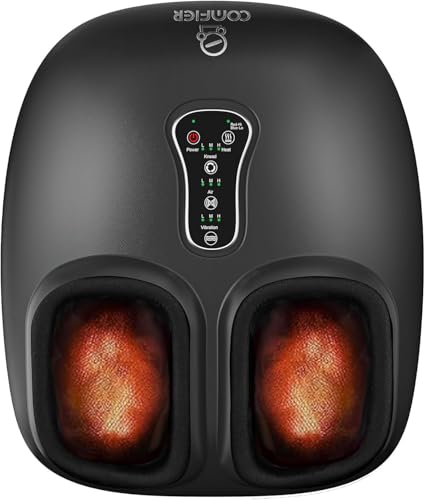 Comfier Fußmassagegerät mit Wärme Vibration und Luftkompression, Shiatsu Fussmassagegerät Elektrisch Fussmassage für Plantarfasziitis und Schmerzlinderung, bis Schuhgröße 47,Geschenke