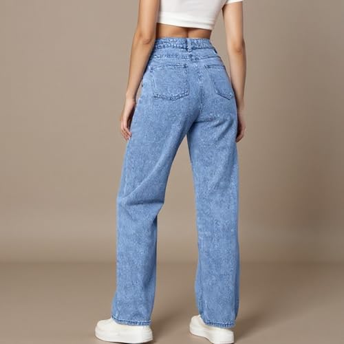 Straight Leg Jeans for Women High Waist Stretch Boyfriend Baggy Jeans Y2k Casual Loose Colored Palazzo Denim Pants 5