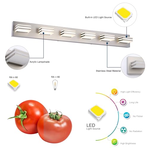 Image of LED Wall Brushed Nickel Vanity Lights for Bathroom Light Fixtures 36W Adjust 3 Colors Modern Bath Lighing Over Mirror LED Vanity Light (6-Light,41inch)