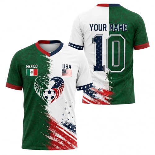 V-DECORPARKS USA Mexico Soccer Jersey Fan Shirt for Men Women Mexican American Fan Supporter USA Mexico Flag Pride Team Uniform Outfit