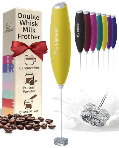 Image of Elementi Milk Frother Wand - Easy to Use Handheld Electric Stirrer for Powder Drinks, Durable & Powerful Coffee Whisk & Protein Powder Mixer Wand, Hand Frother, Coffee Stirrers Electric (Yellow)