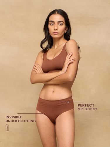 Image of Krvvy Women Seamless Mid-Rise Thong Underwear- Ultrasoft, Breathable, Lightweight & Invisible Underwear with 100% Cotton Gusset Panty